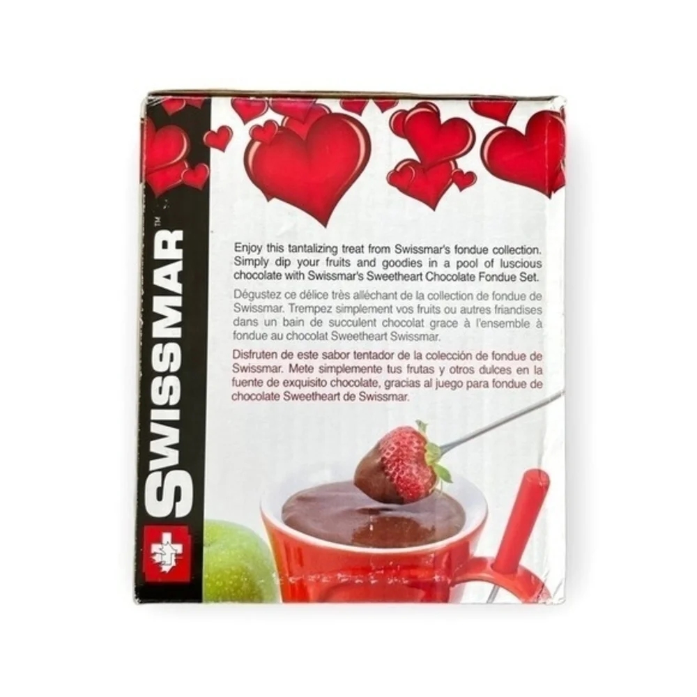 SWISSMAR Sweetheart Chocolate Fondue Set Ceramic Mug 2 Fork Candle Valentine NIB